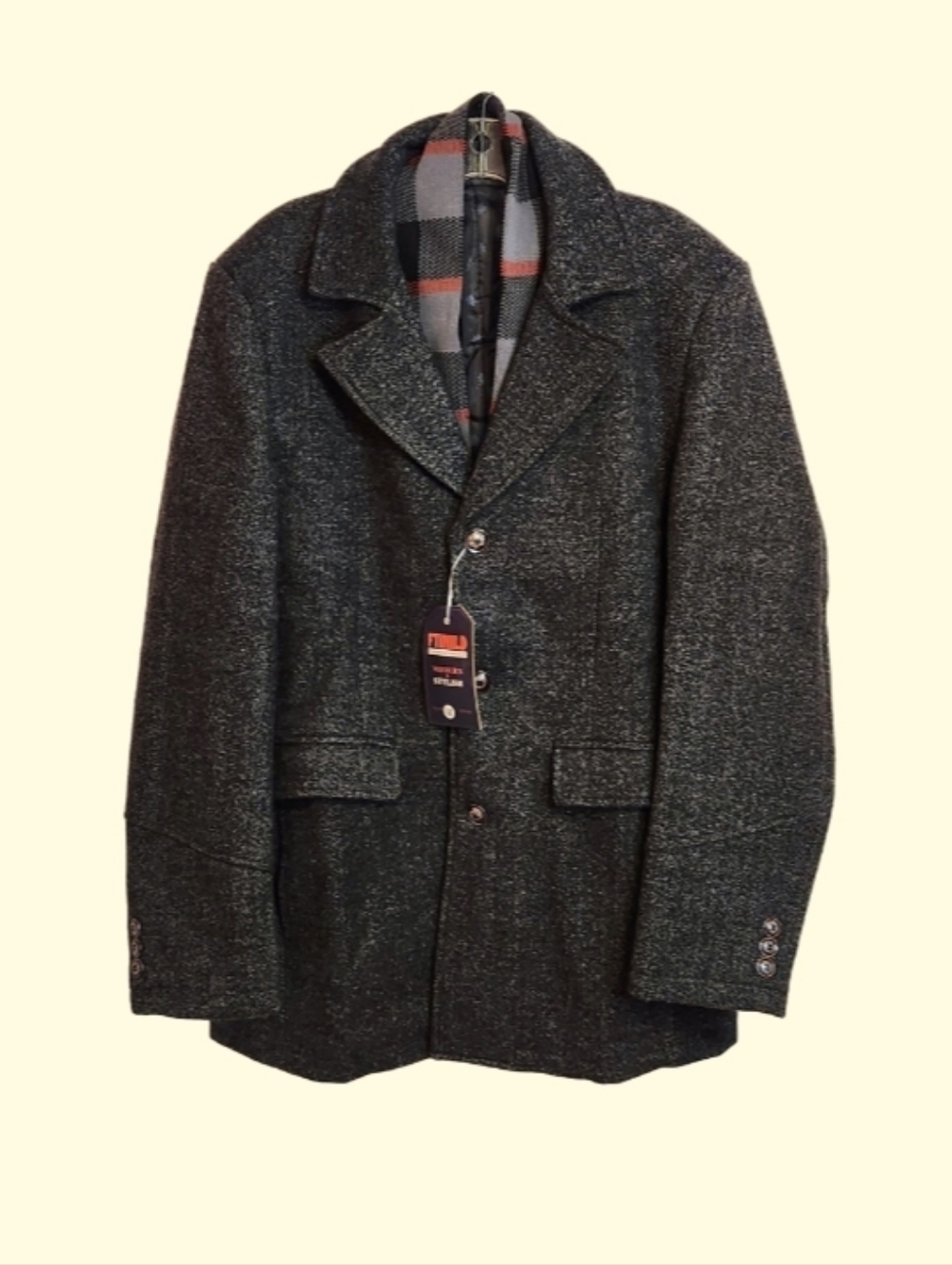 Amazon Mens Wool Blend Plaid Scarf Trench Coat Grey Medium